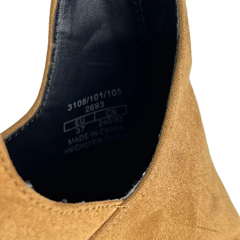 Zara Trafaluc Brown Cut Out Faux Suede Slip On Booties Size 37 US 6.5
